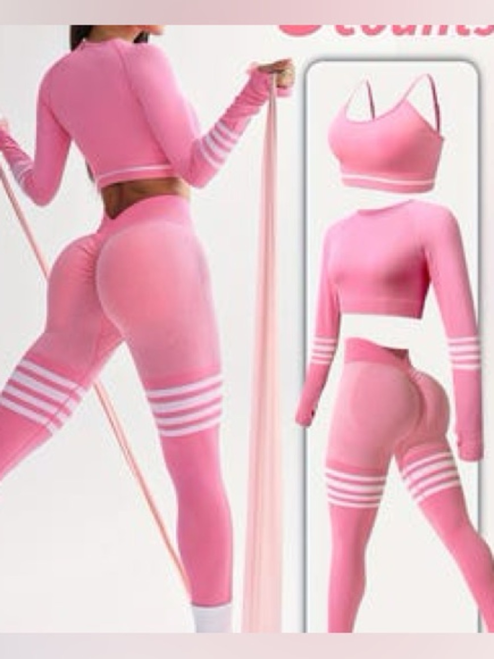 Seamless High-Waist Scrunch butt Leggings & Crop Top Set - Pink